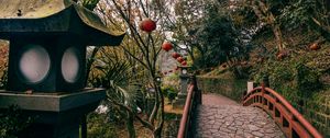 Preview wallpaper bridge, lanterns, china, trees, nature