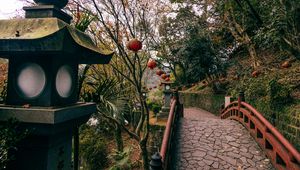 Preview wallpaper bridge, lanterns, china, trees, nature