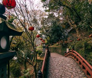 Preview wallpaper bridge, lanterns, china, trees, nature