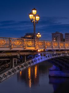 Preview wallpaper bridge, lanterns, river, night, lights