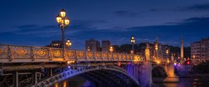 Preview wallpaper bridge, lanterns, river, night, lights