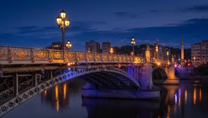 Preview wallpaper bridge, lanterns, river, night, lights