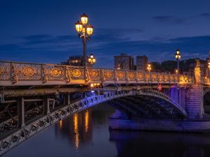 Preview wallpaper bridge, lanterns, river, night, lights