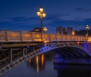 Preview wallpaper bridge, lanterns, river, night, lights