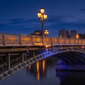 Preview wallpaper bridge, lanterns, river, night, lights