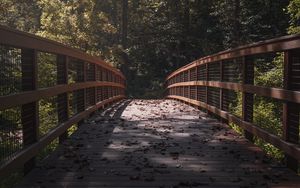 Preview wallpaper bridge, leaves, dry, autumn, light, shadows
