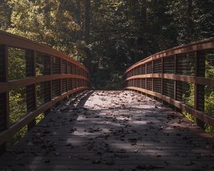 Preview wallpaper bridge, leaves, dry, autumn, light, shadows