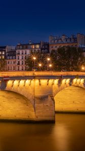 Preview wallpaper bridge, light, lanterns, houses, night, dark