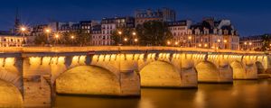 Preview wallpaper bridge, light, lanterns, houses, night, dark