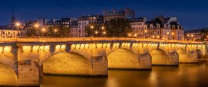 Preview wallpaper bridge, light, lanterns, houses, night, dark