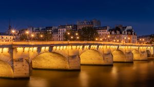 Preview wallpaper bridge, light, lanterns, houses, night, dark