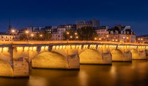 Preview wallpaper bridge, light, lanterns, houses, night, dark