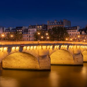 Preview wallpaper bridge, light, lanterns, houses, night, dark