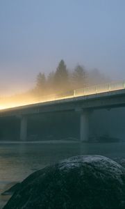 Preview wallpaper bridge, light, river, stone, evening