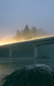 Preview wallpaper bridge, light, river, stone, evening