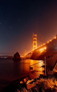 Preview wallpaper bridge, lights, architecture night, water