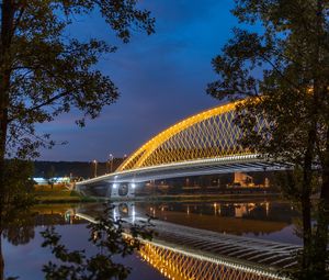 Preview wallpaper bridge, lights, branches, river, architecture