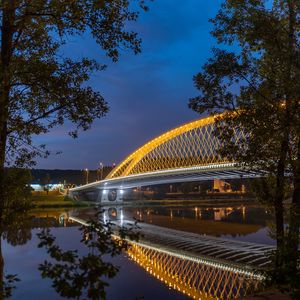 Preview wallpaper bridge, lights, branches, river, architecture