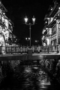 Preview wallpaper bridge, lights, buildings, black and white, night