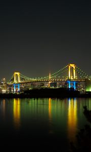 Preview wallpaper bridge, lights, glow, river, reflection, night