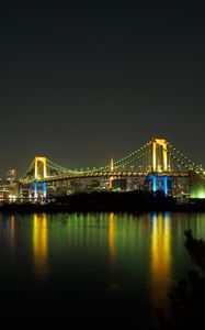 Preview wallpaper bridge, lights, glow, river, reflection, night