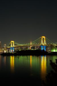 Preview wallpaper bridge, lights, glow, river, reflection, night