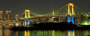 Preview wallpaper bridge, lights, glow, river, reflection, night