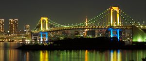 Preview wallpaper bridge, lights, glow, river, reflection, night
