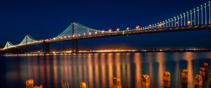 Preview wallpaper bridge, lights, lanterns, river, reflection, night