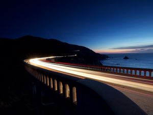Preview wallpaper bridge, lights, night, turn, long exposure
