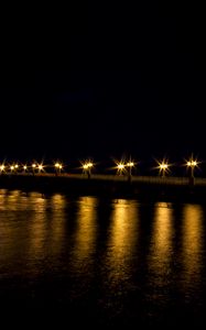 Preview wallpaper bridge, lights, night, reflection, dark