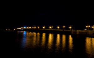 Preview wallpaper bridge, lights, night, reflection, dark