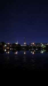 Preview wallpaper bridge, lights, night, river, reflection