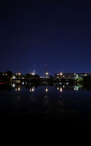 Preview wallpaper bridge, lights, night, river, reflection