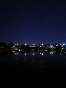 Preview wallpaper bridge, lights, night, river, reflection