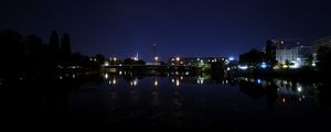 Preview wallpaper bridge, lights, night, river, reflection