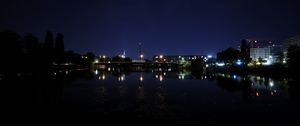Preview wallpaper bridge, lights, night, river, reflection