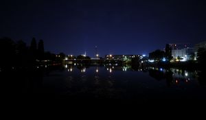 Preview wallpaper bridge, lights, night, river, reflection