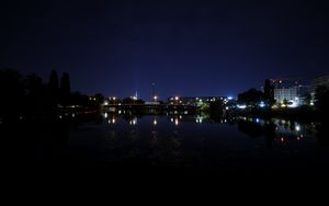 Preview wallpaper bridge, lights, night, river, reflection