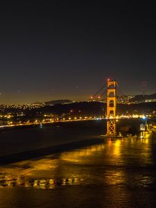 Preview wallpaper bridge, lights, night, river