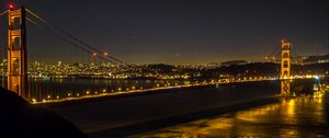 Preview wallpaper bridge, lights, night, river