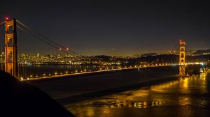 Preview wallpaper bridge, lights, night, river