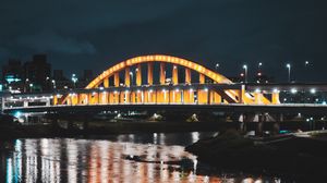 Preview wallpaper bridge, lights, reflection, water, night