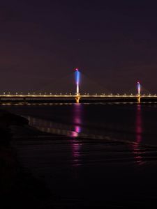 Preview wallpaper bridge, lights, river, night, dark