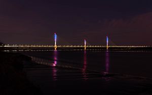 Preview wallpaper bridge, lights, river, night, dark