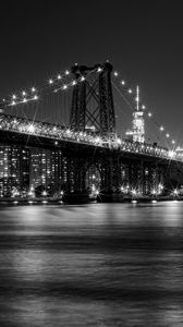 Preview wallpaper bridge, lights, river, night, black and white