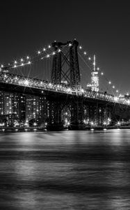 Preview wallpaper bridge, lights, river, night, black and white