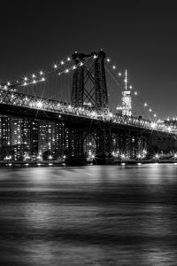 Preview wallpaper bridge, lights, river, night, black and white