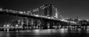Preview wallpaper bridge, lights, river, night, black and white