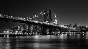 Preview wallpaper bridge, lights, river, night, black and white